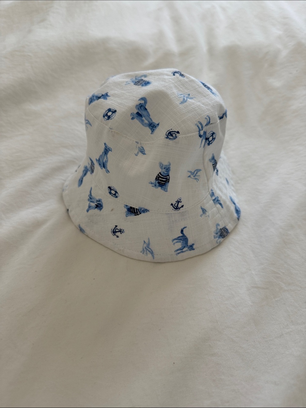 Janie and Jack White Bucket Hat with Blue Nautical Animal Prints